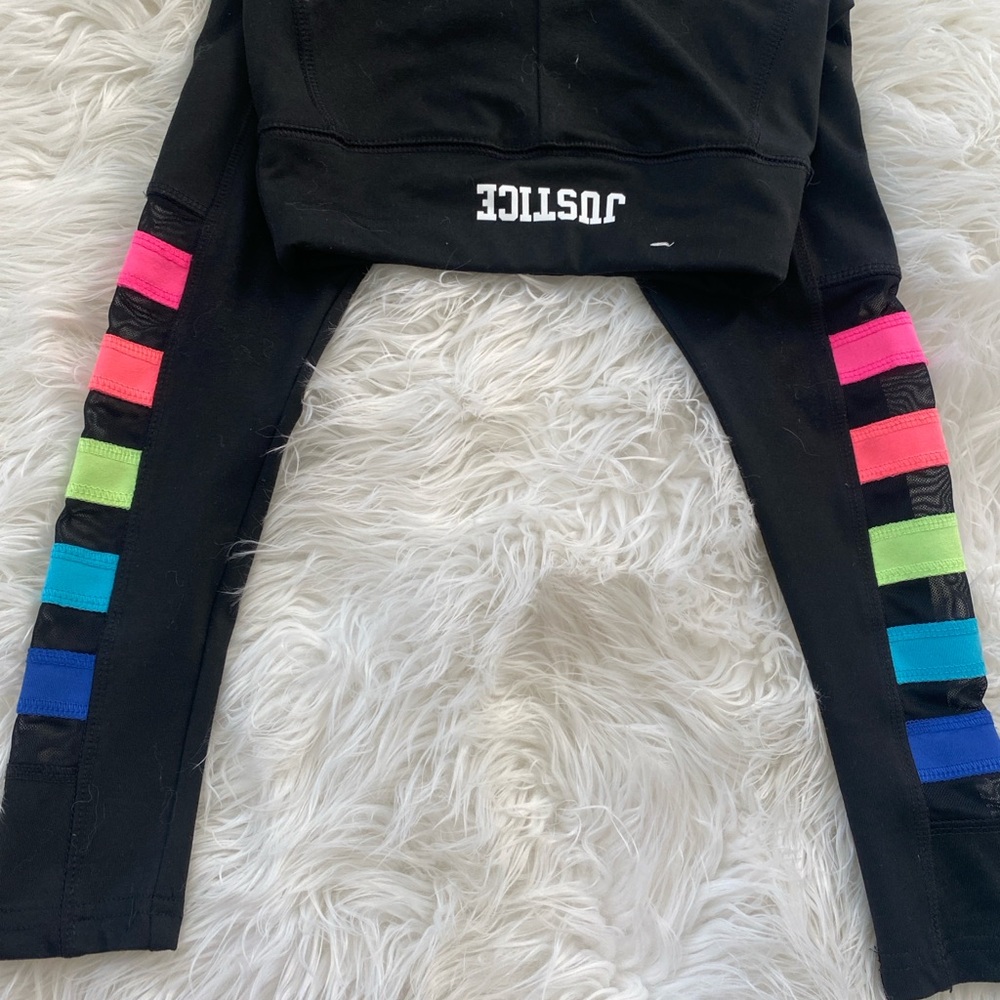 Justice Black Leggings with Neon Stripes